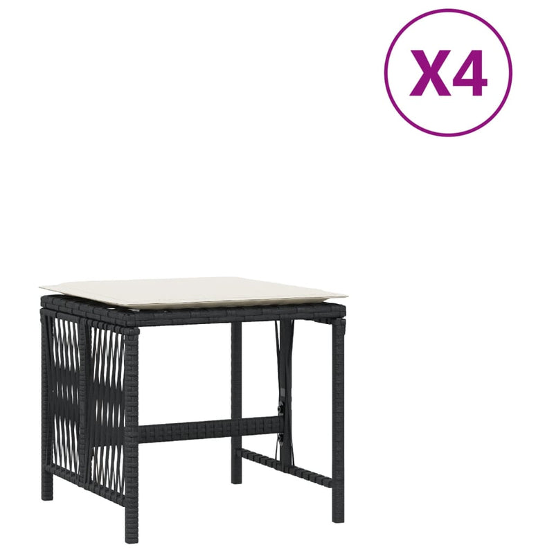 Garden Stools with Cushions 4 pcs Black 41x41x36 cm Poly Rattan