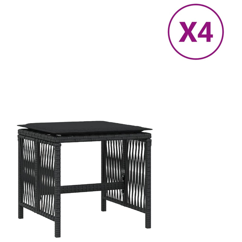 vidaXL Garden Stools with Cushions 4 pcs Black 41x41x36 cm Poly Rattan