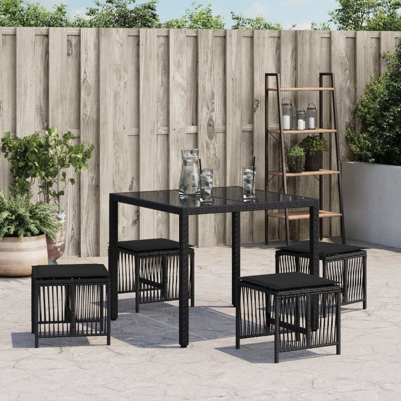 vidaXL Garden Stools with Cushions 4 pcs Black 41x41x36 cm Poly Rattan