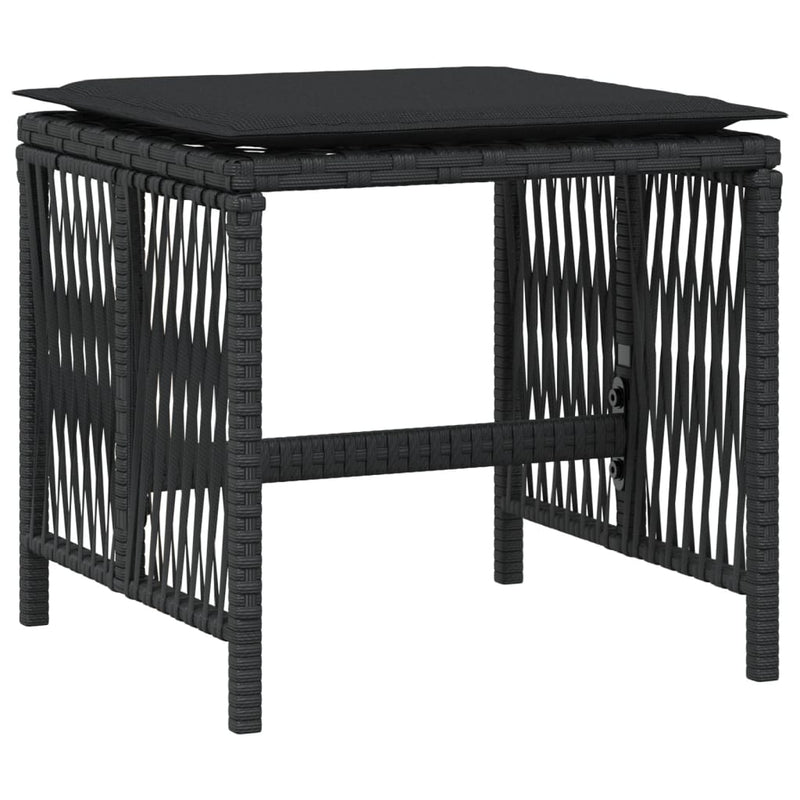 vidaXL Garden Stools with Cushions 4 pcs Black 41x41x36 cm Poly Rattan