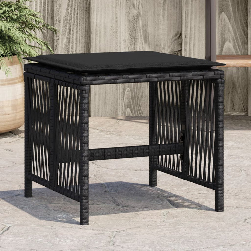 vidaXL Garden Stools with Cushions 4 pcs Black 41x41x36 cm Poly Rattan