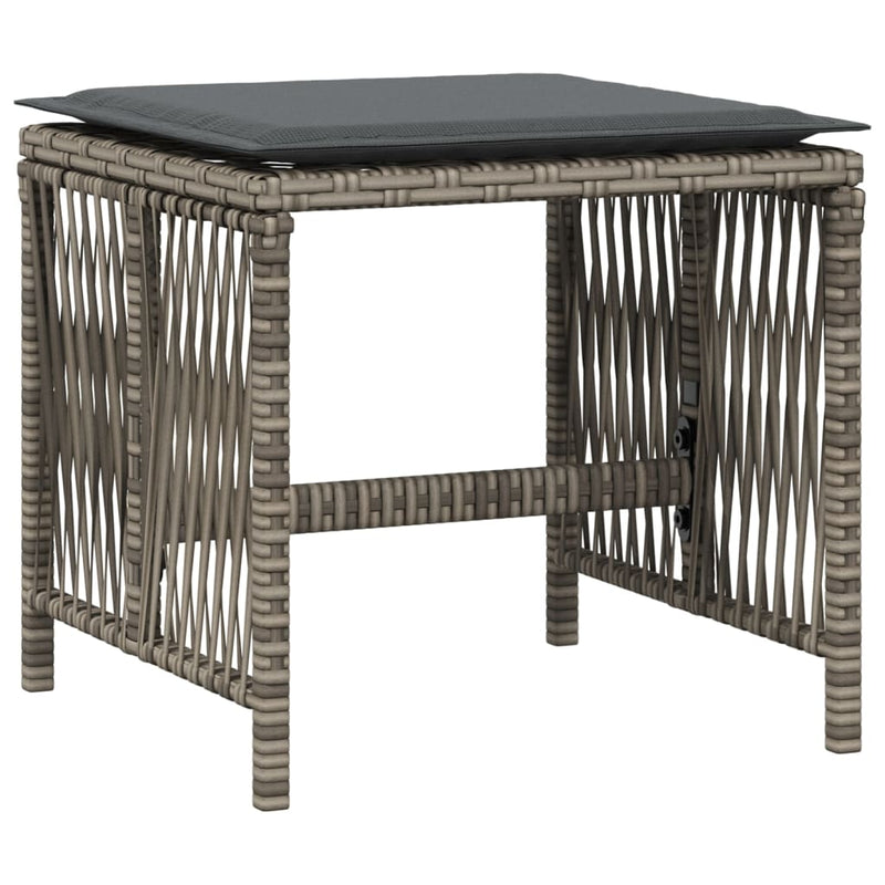 vidaXL Garden Stools with Cushions 4 pcs Grey 41x41x36 cm Poly Rattan