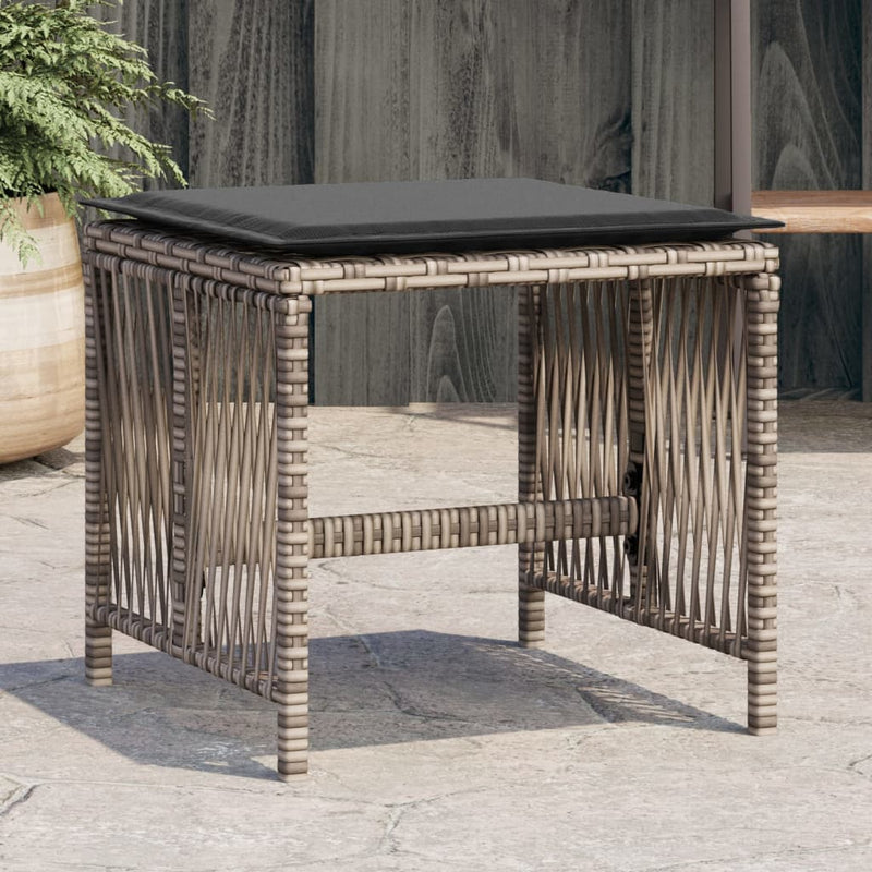 vidaXL Garden Stools with Cushions 4 pcs Grey 41x41x36 cm Poly Rattan