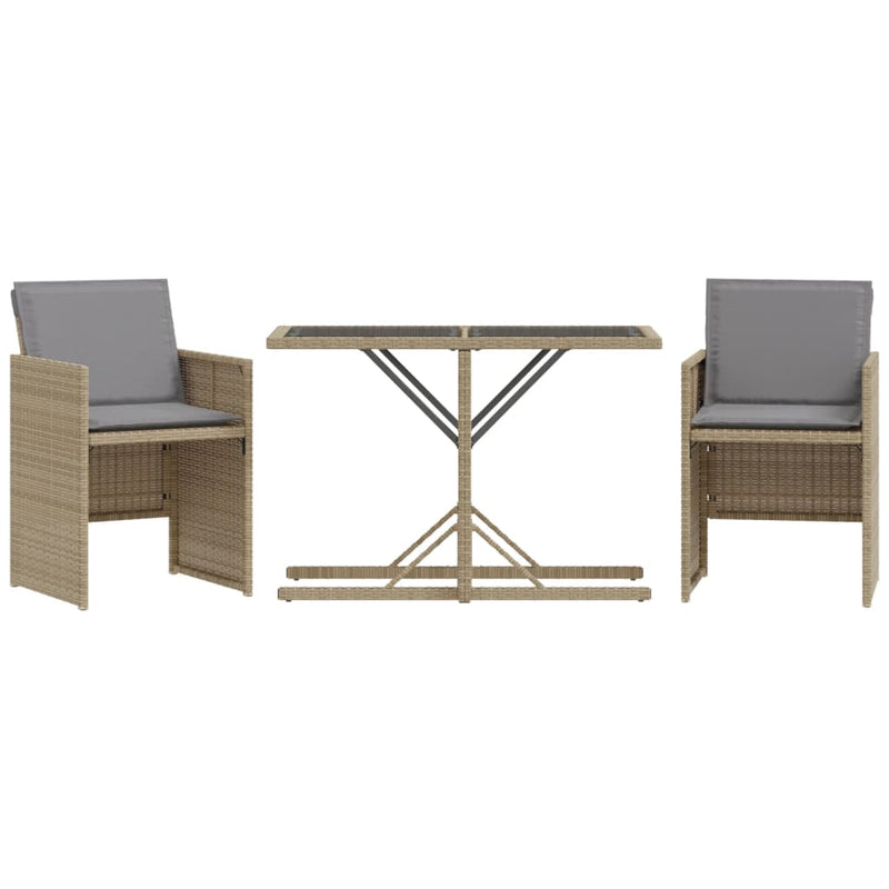 vidaXL 3 Piece Bistro Set with Cushions Mix Beige Poly Rattan