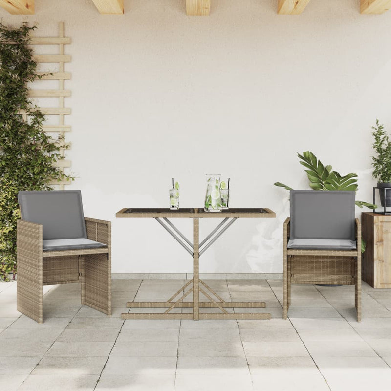 vidaXL 3 Piece Bistro Set with Cushions Mix Beige Poly Rattan