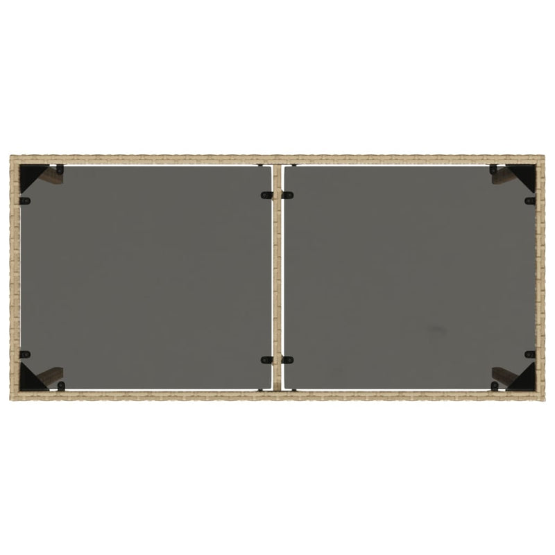 vidaXL Garden Table with Glass Top Beige 115x54x74 cm Poly Rattan