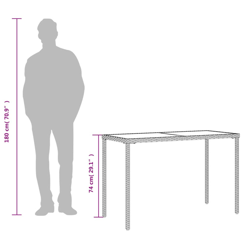vidaXL Garden Table with Glass Top Beige 115x54x74 cm Poly Rattan