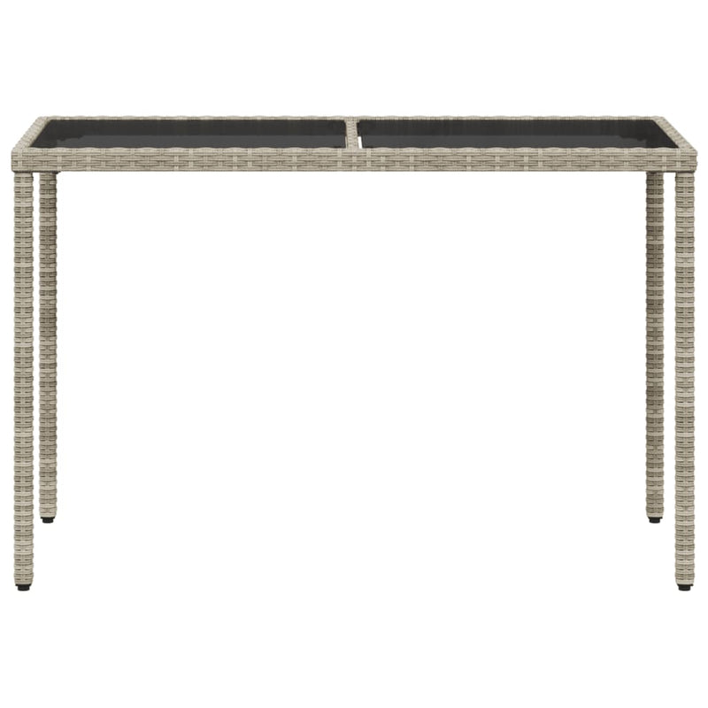 vidaXL Garden Table with Glass Top Light Grey 115x54x74 cm Poly Rattan