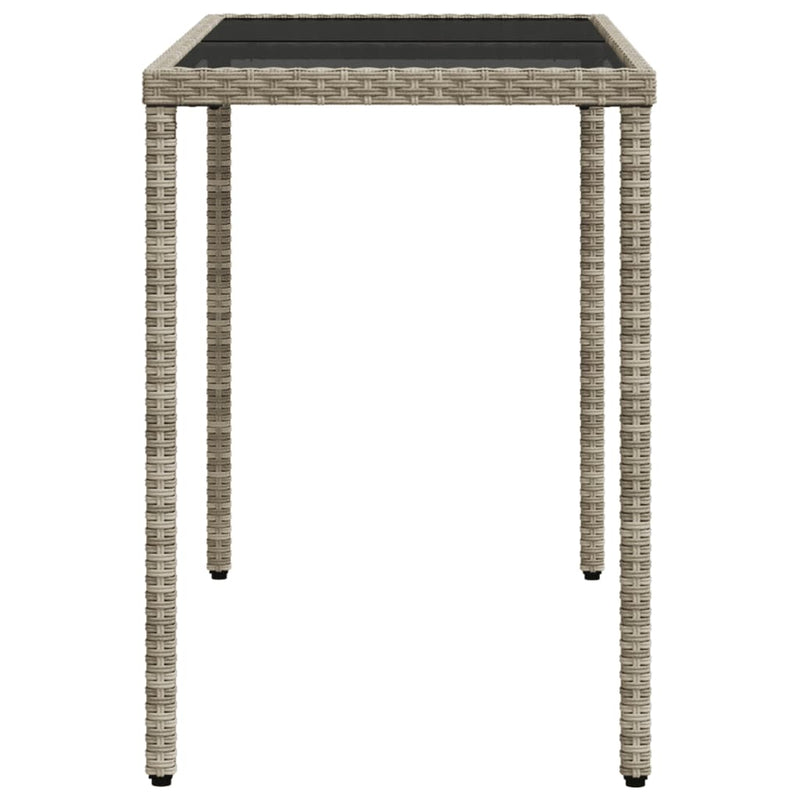 vidaXL Garden Table with Glass Top Light Grey 115x54x74 cm Poly Rattan