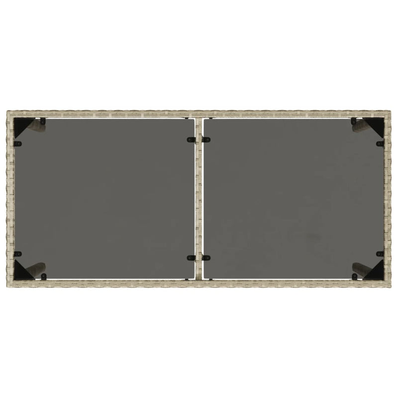 vidaXL Garden Table with Glass Top Light Grey 115x54x74 cm Poly Rattan