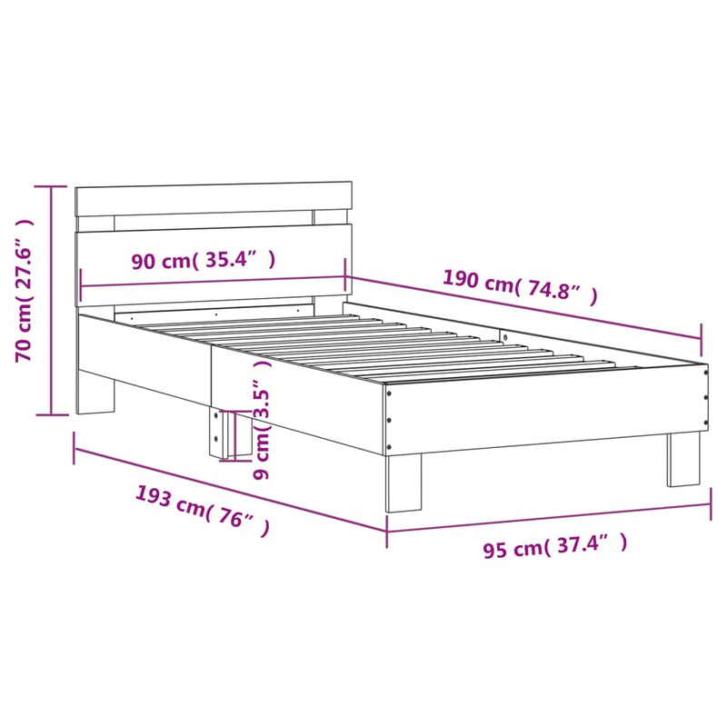 vidaXL Bed Frame without Mattress with Headboard White 90x190 cm