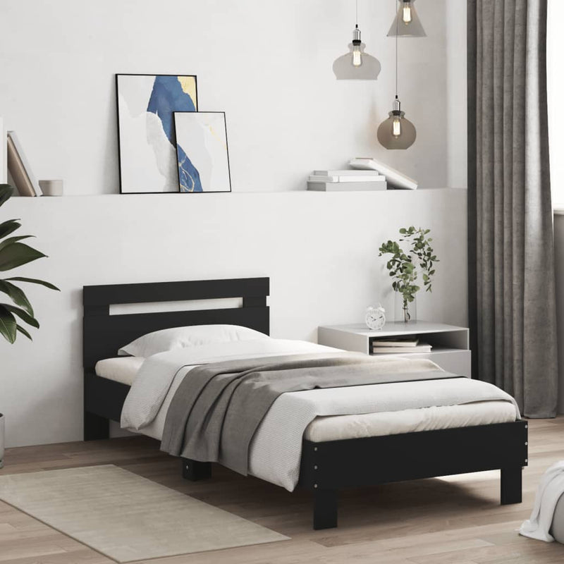 Bed Frame with Headboard Black 90x190 cm Engineered wood