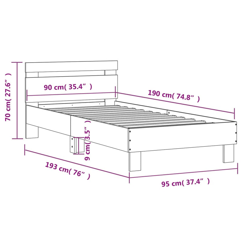 Bed Frame with Headboard Sonoma Oak 90x190 cm Engineered wood