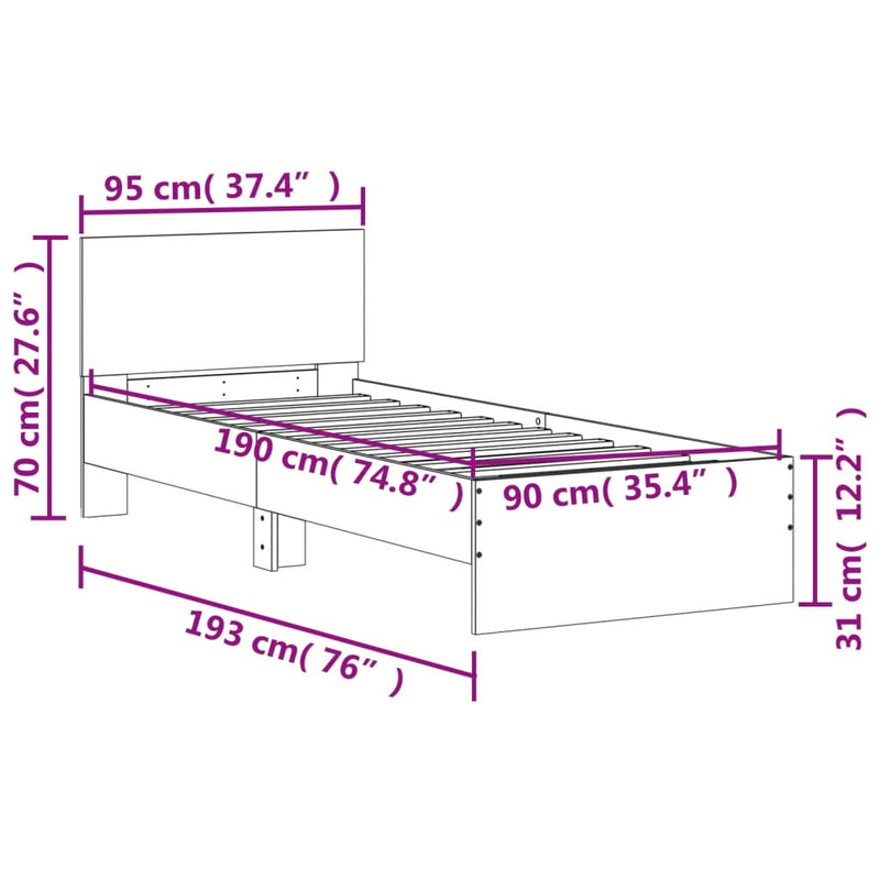 Bed Frame with Headboard White 90x190 cm Engineered wood