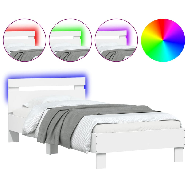 Bed Frame with Headboard and LED Lights White 90x190 cm