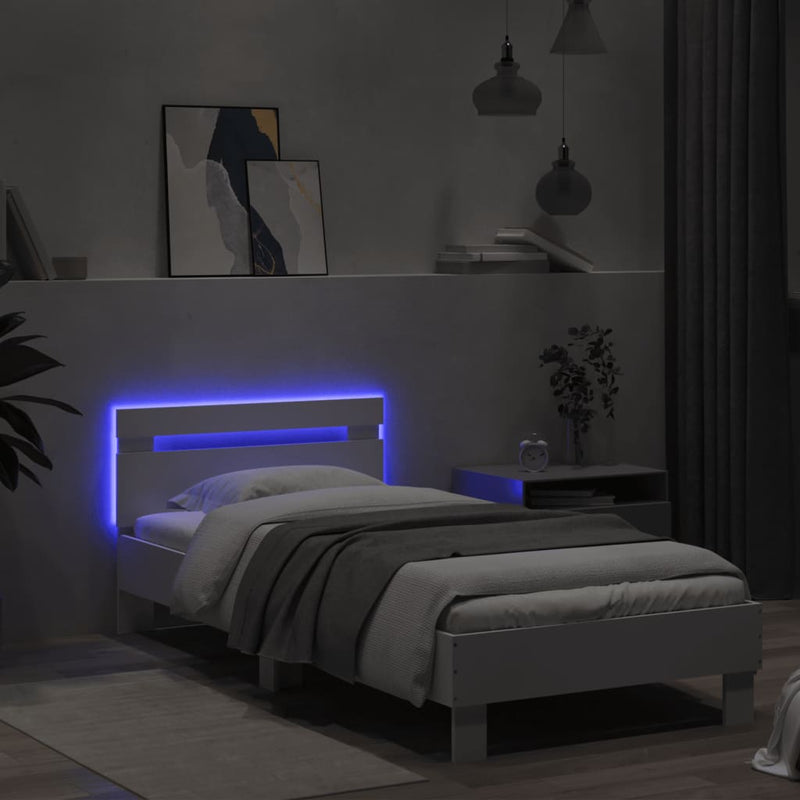 Bed Frame with Headboard and LED Lights White 90x190 cm