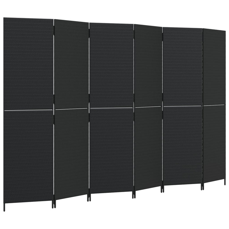 Room Divider 6 Panels Black Poly Rattan