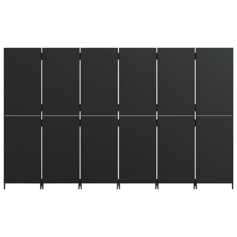 Room Divider 6 Panels Black Poly Rattan