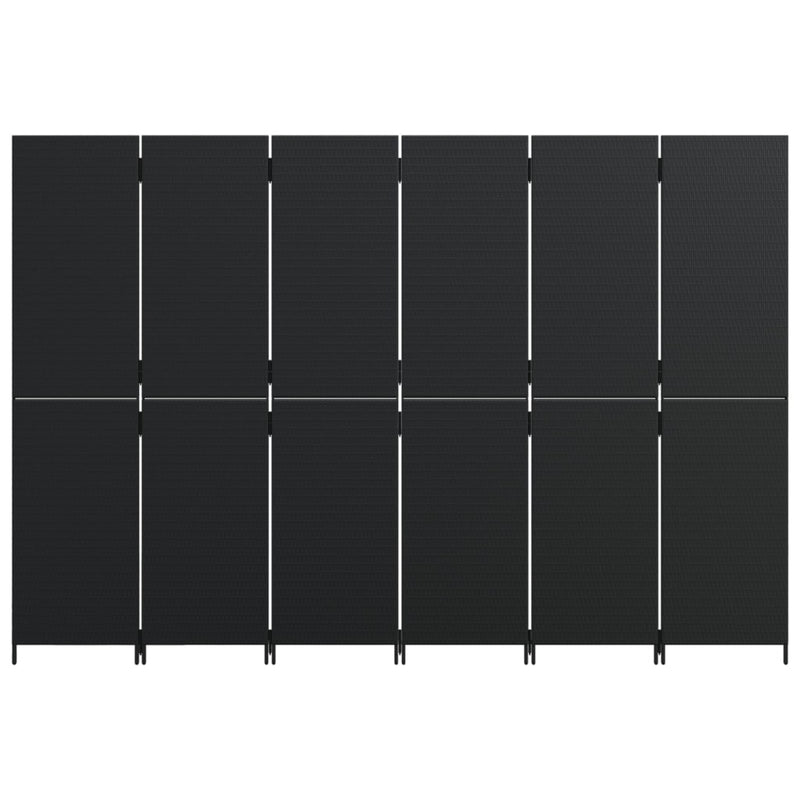 Room Divider 6 Panels Black Poly Rattan