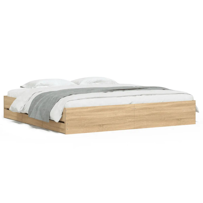 Bed Frame with Drawers without Mattress Sonoma Oak 180x200 cm
