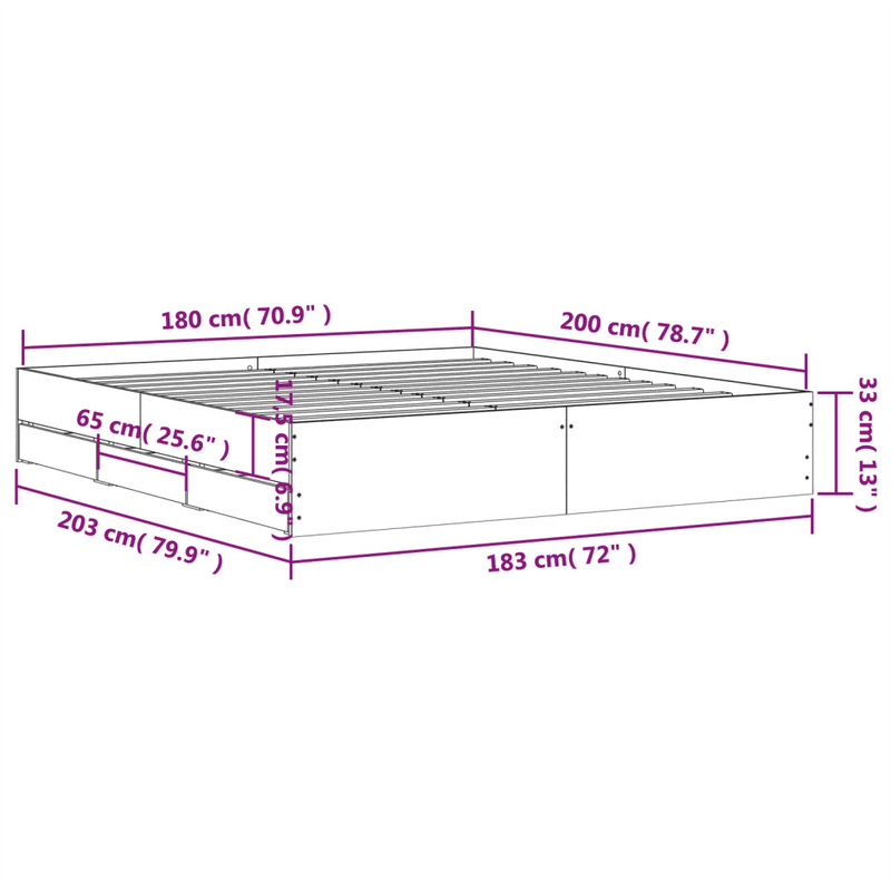 Bed Frame with Drawers without Mattress Sonoma Oak 180x200 cm