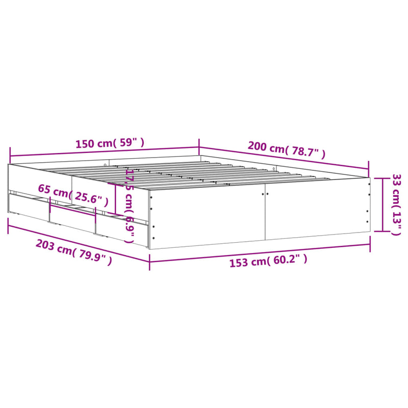 Bed Frame with Drawers White 150x200 cm Engineered Wood