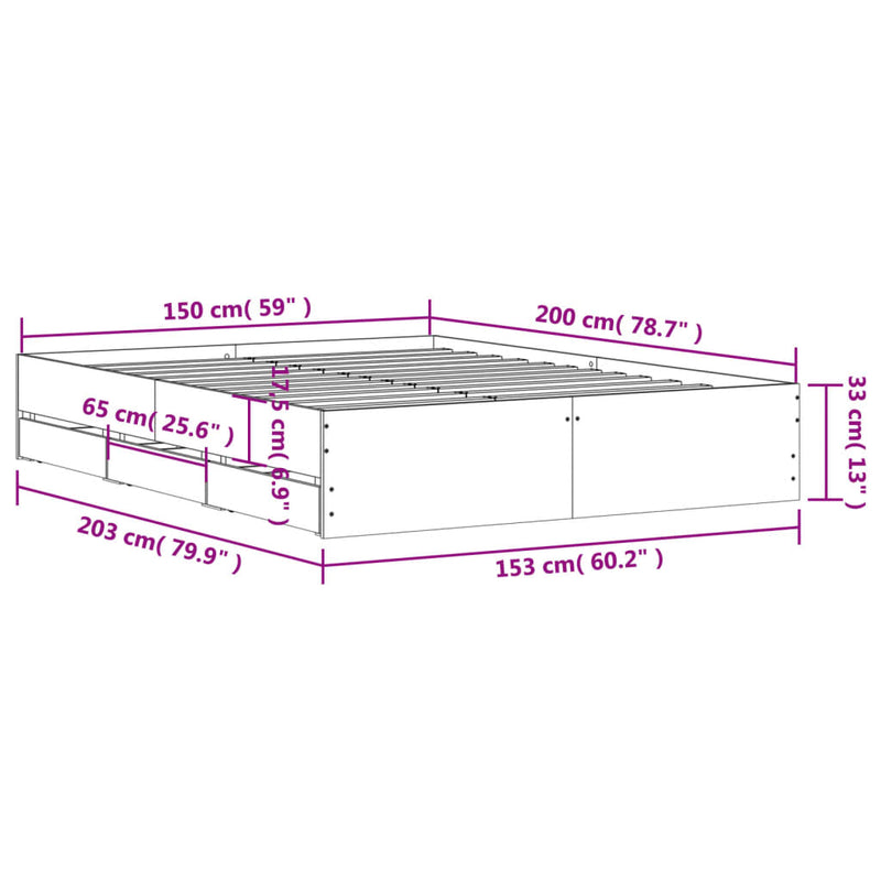 Bed Frame with Drawers Black 150x200 cm Engineered Wood