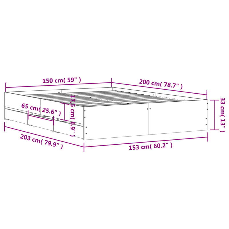 Bed Frame with Drawers Sonoma Oak 150x200 cm Engineered Wood