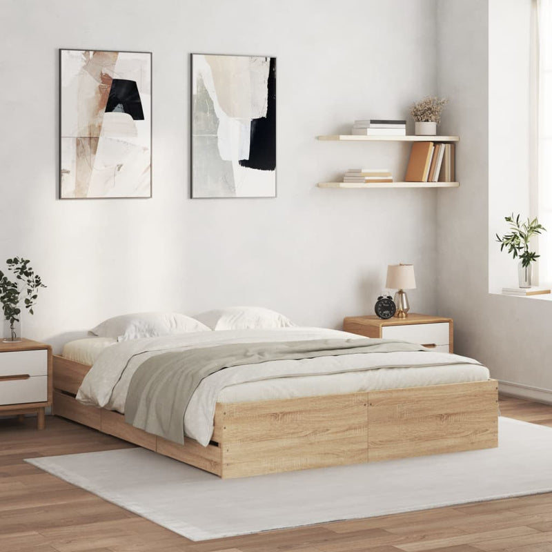vidaXL Bed Frame with Drawers without Mattress Sonoma Oak 150x200 cm