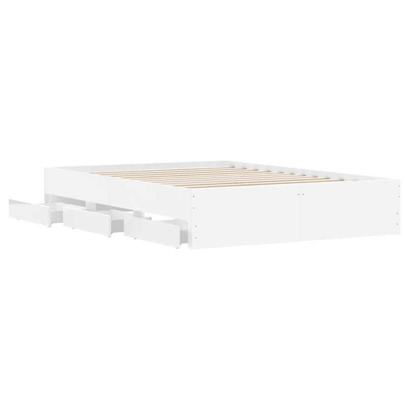 Bed Frame with Drawers White 135x190 cm Engineered Wood