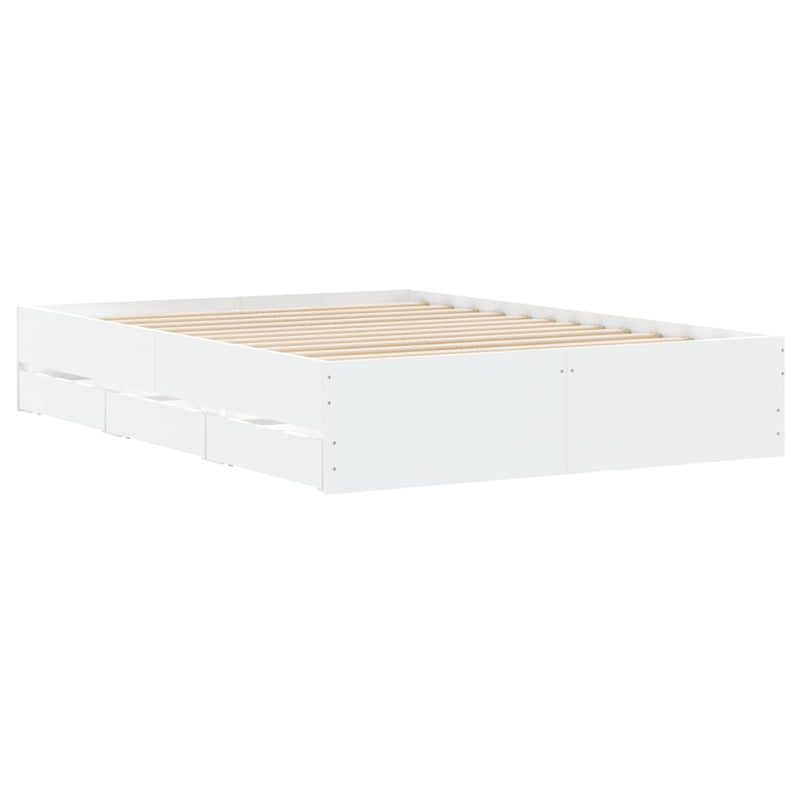 Bed Frame with Drawers White 135x190 cm Engineered Wood