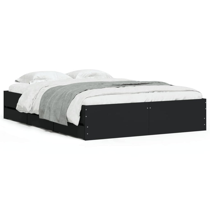 vidaXL Bed Frame with Drawers without Mattress Black 135x190 cm