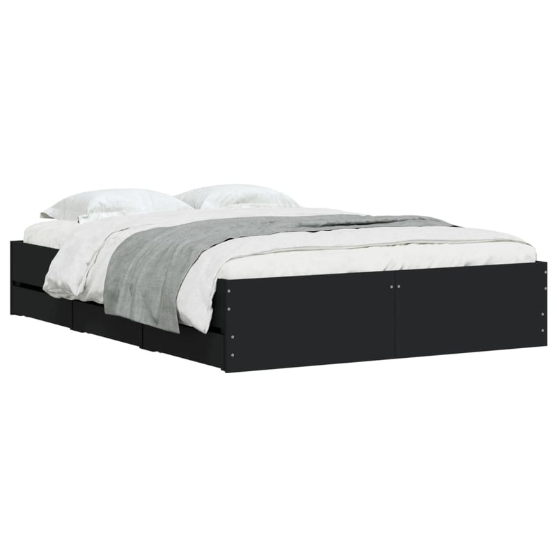 vidaXL Bed Frame with Drawers without Mattress Black 135x190 cm