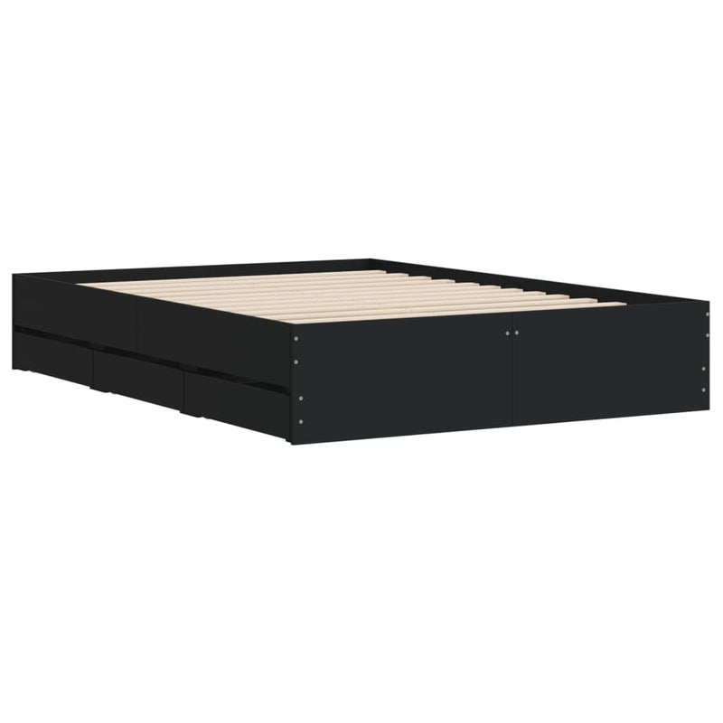 vidaXL Bed Frame with Drawers without Mattress Black 135x190 cm