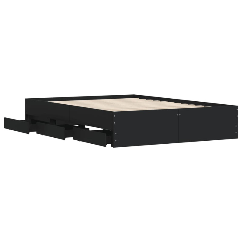 vidaXL Bed Frame with Drawers without Mattress Black 135x190 cm
