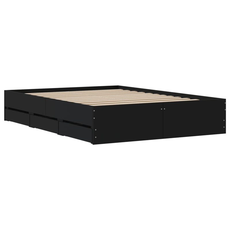 vidaXL Bed Frame with Drawers without Mattress Black 135x190 cm