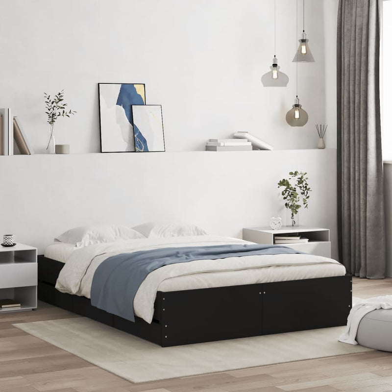 vidaXL Bed Frame with Drawers without Mattress Black 135x190 cm