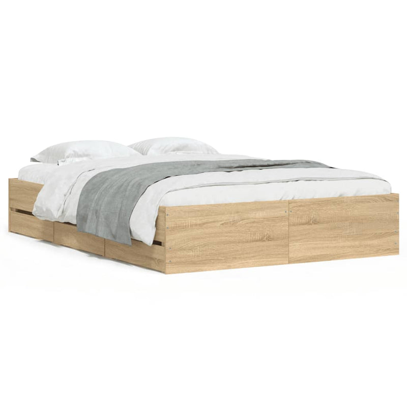 vidaXL Bed Frame with Drawers without Mattress Sonoma Oak 135x190 cm