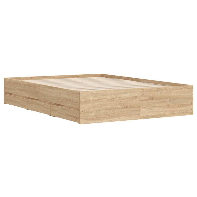 vidaXL Bed Frame with Drawers without Mattress Sonoma Oak 135x190 cm