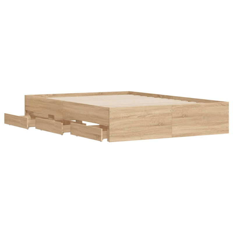 vidaXL Bed Frame with Drawers without Mattress Sonoma Oak 135x190 cm