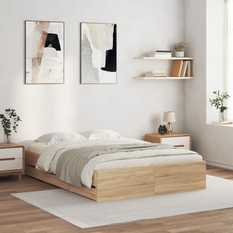 vidaXL Bed Frame with Drawers without Mattress Sonoma Oak 135x190 cm