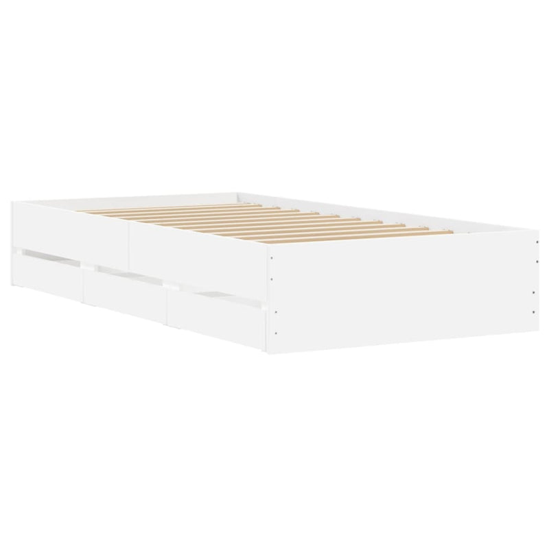 Bed Frame with Drawers White 90x190 cm Engineered Wood