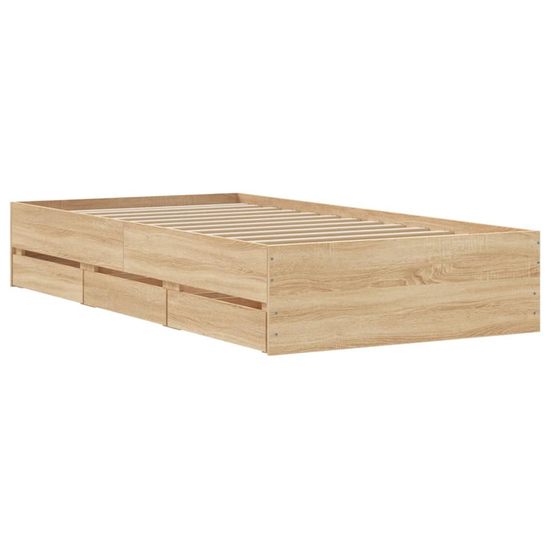 Bed Frame with Drawers Sonoma Oak 90x190 cm Engineered Wood