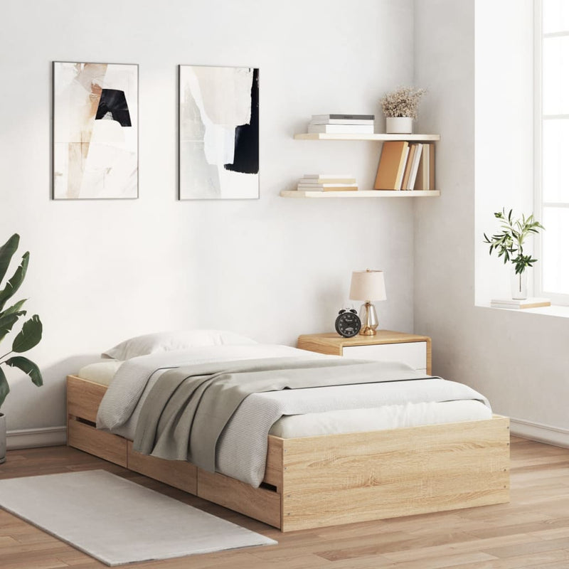 vidaXL Bed Frame with Drawers without Mattress Sonoma Oak 90x190 cm