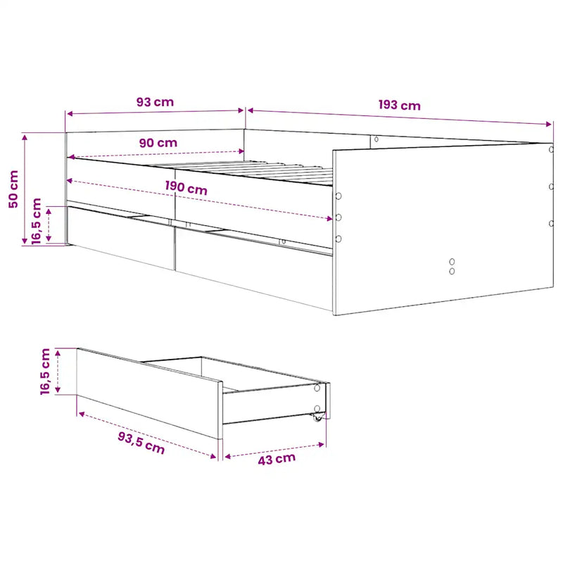 Bed Frame with Drawers without Mattress White 90x190 cm