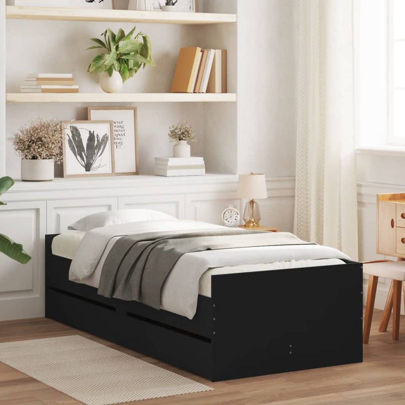 Bed Frame with Drawers Black 90x190 cm