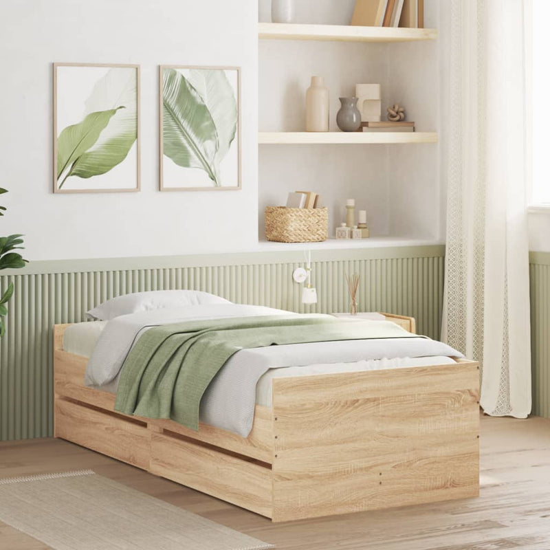 vidaXL Bed Frame with Drawers without Mattress Sonoma Oak 90x190 cm