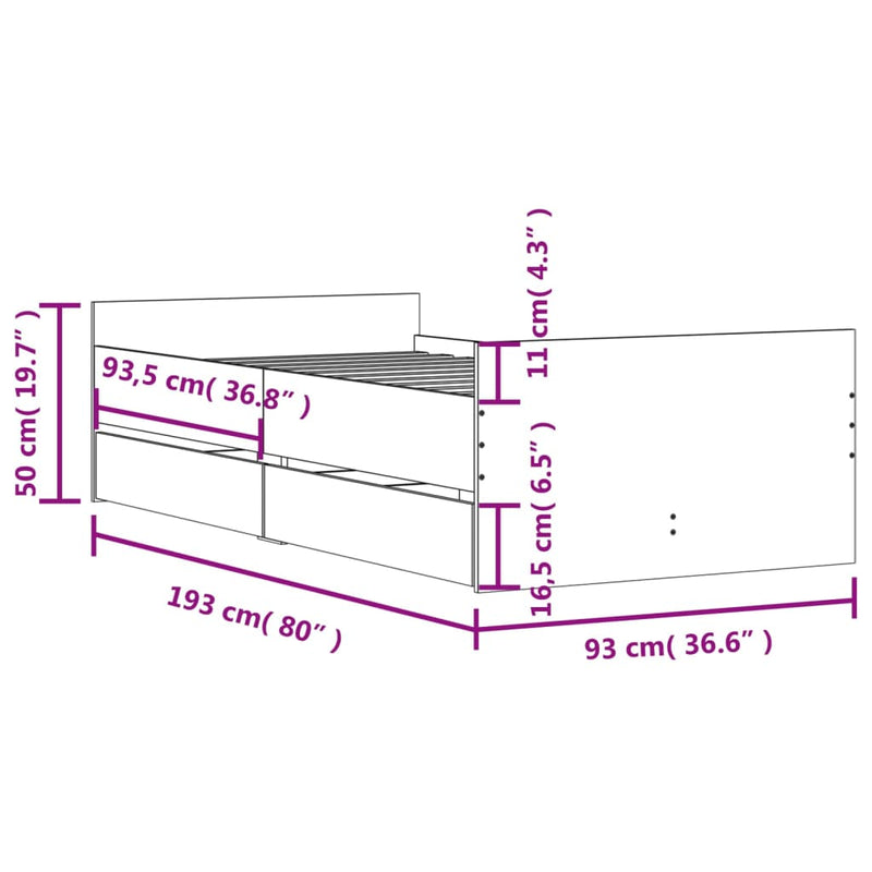 Bed Frame with Drawers White 90x190 cm