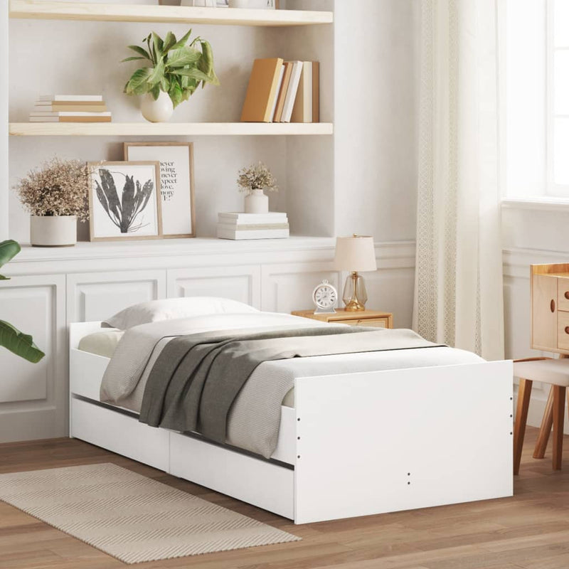 Bed Frame with Drawers White 90x190 cm