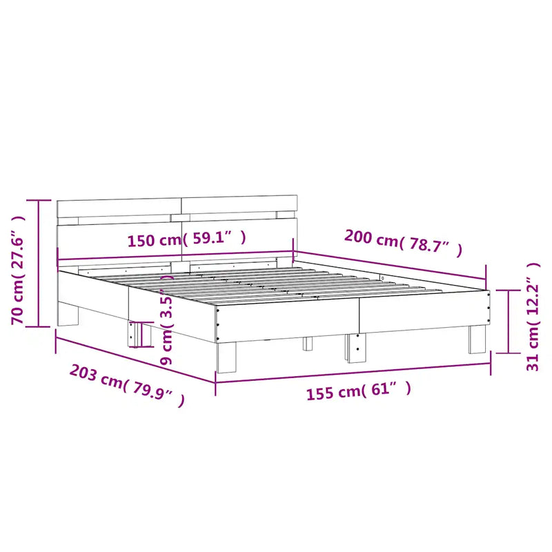 Bed Frame without Mattress White 150x200 cm